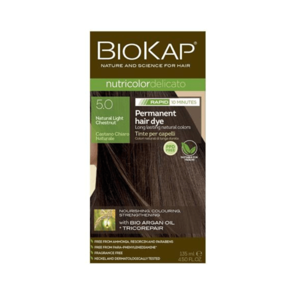 5.0 Natural Light Chestnut 140ml permanent hair dye - BioKap Nutricolor