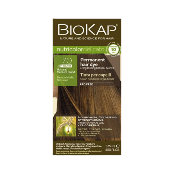 7.0 Natural Medium Blond 135ml permanent hair dye - Biokap Nutricolor