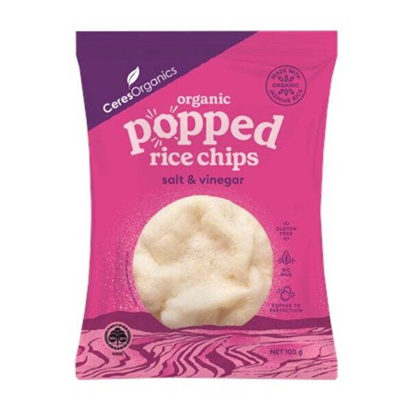 Popped rice chips salt & vinegar 100g - Ceres organics