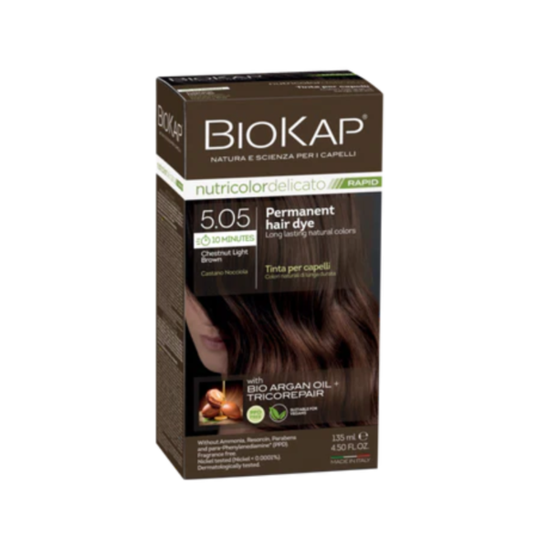 5.05 Chestnut Light Brown 135ml Permanent Hair Dye - Biokap Nutricolor