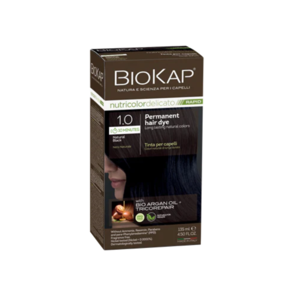 1.0 Natural Black 140ml permanent hair dye - Biokap Nutricolor