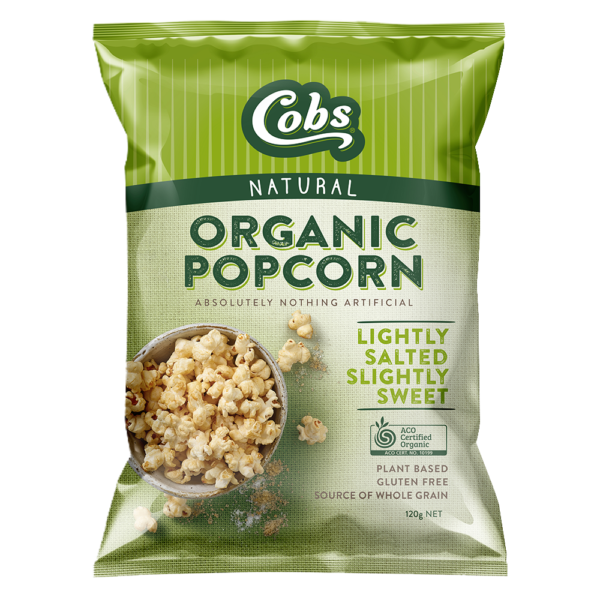 Lightly salted slightly sweet organic popcorn 120g - cobs