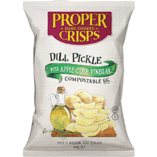 Compostable dill pickle with apple cider vinegar chips - Proper crisps